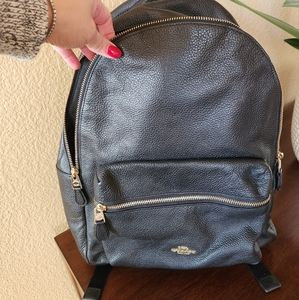 Coach Black leather backpack with gold